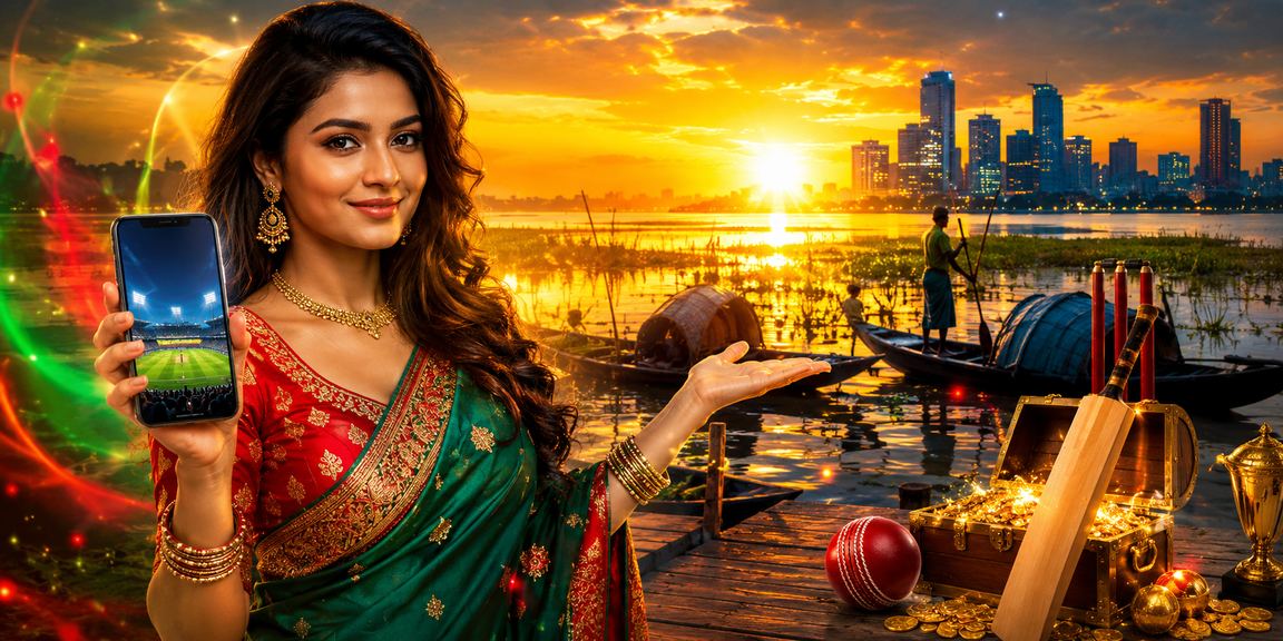 টাঙ্গুয়ার হাওরের পটভূমিতে লাল-সবুজ রঙে atom 5 ক্রিকেট বেটিং বোনাসের উদযাপন